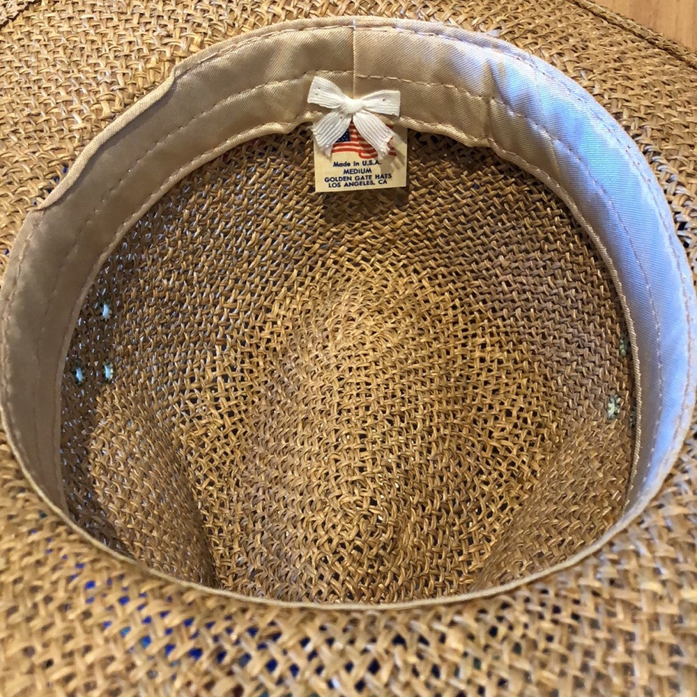 Vintage Golden Gate Woven Straw Fedora Hat with floral band, Size M - Picture 8 of 9